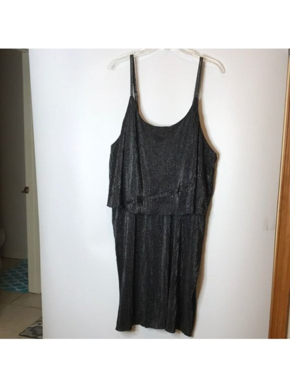 NWT No Comment Womens Black Metallic Layered Tank Dress PLUS SIZE 2X
